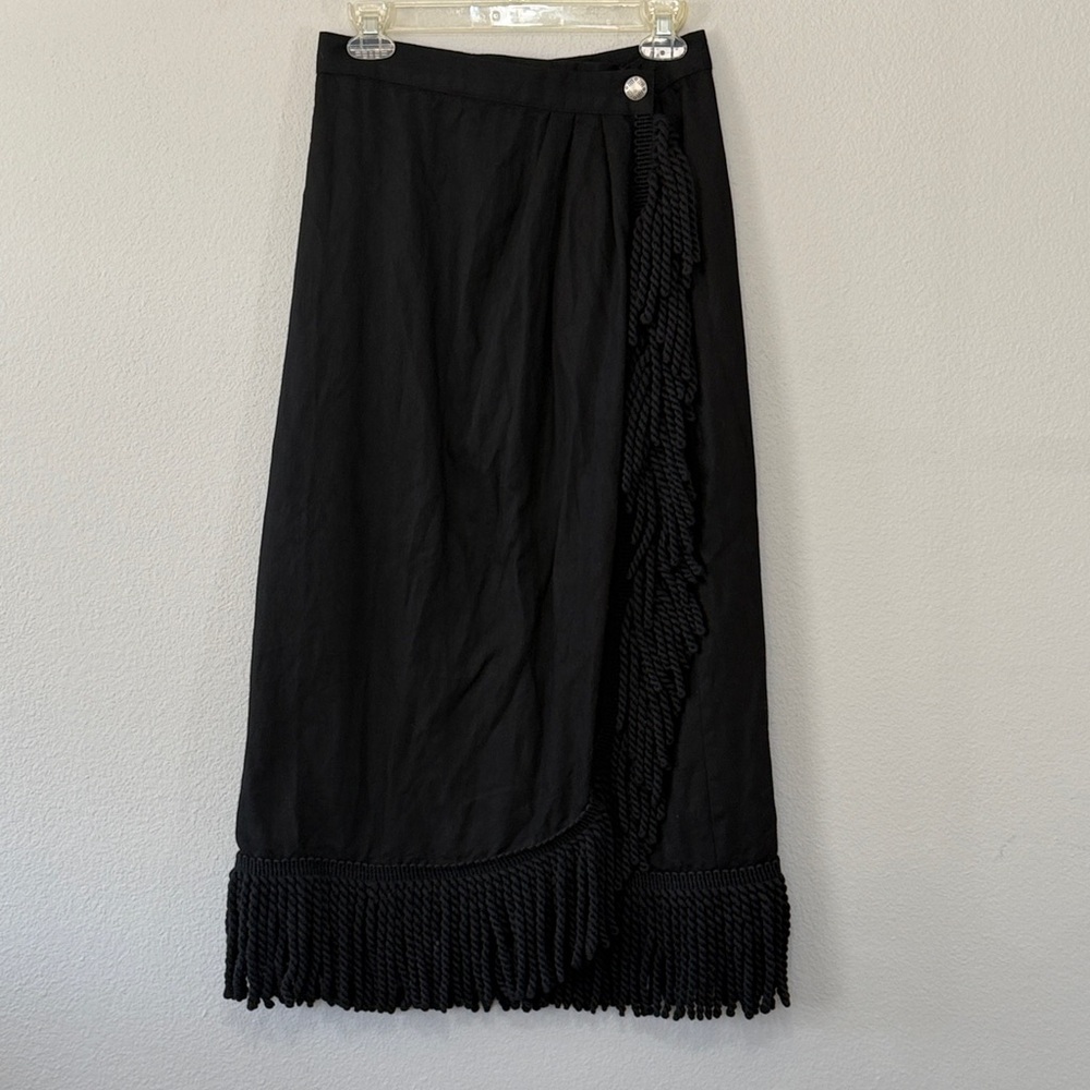 VTG Coldwater Creek Black Fringe Wrap‎ Around Skirt Women’s Large Bohemian Retro